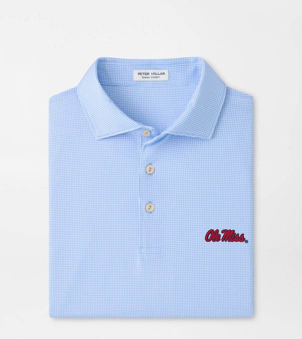 Ole Miss Border Performance Jersey Polo in Cottage Blue