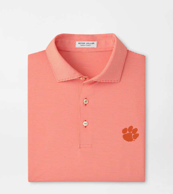 Clemson Jubilee Stripe Performance Polo in Orange6