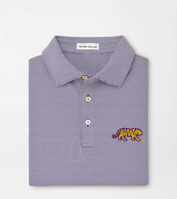 LSU Mike the Tiger Jubilee Stripe Performance Polo in Purple2/White