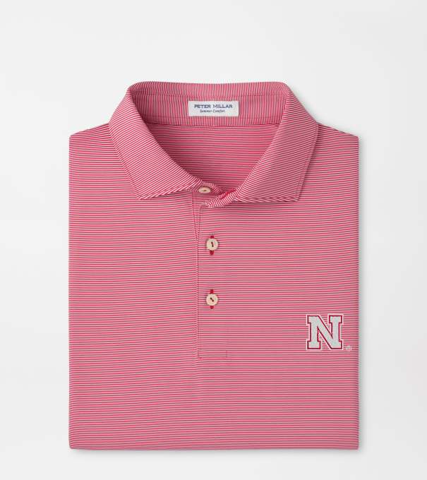 Nebraska Jubilee Stripe Performance Polo in Red3