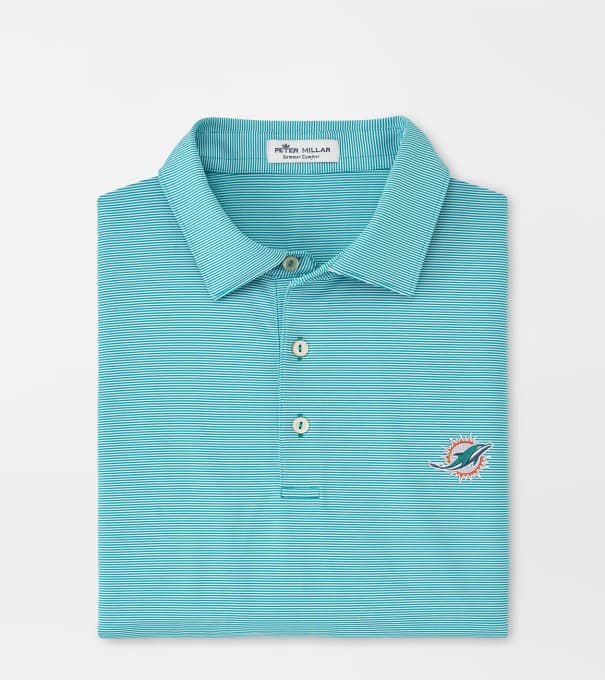 Miami Dolphins Jubilee Stripe Performance Polo in AQUA