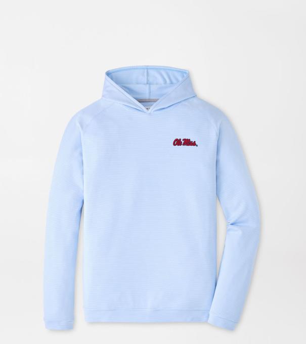 Ole Miss Pine Sugar Stripe Performance Hoodie in Cottage Blue