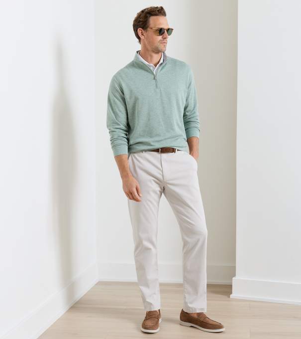 Signature Sateen Flat Front Trouser in Stone