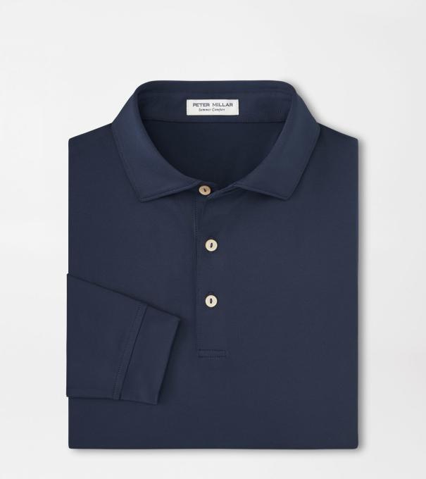 Solid Stretch Jersey Long Sleeve Polo in Navy