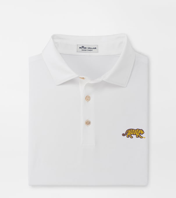 LSU Mike the Tiger Solid Performance Jersey Polo (Sean Self Collar) in White