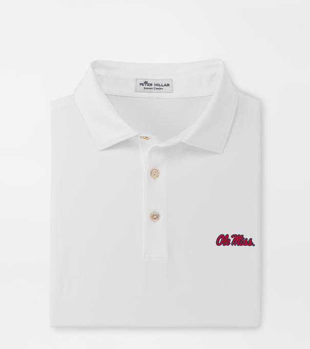 Ole Miss Solid Performance Jersey Polo (Sean Self Collar) in White