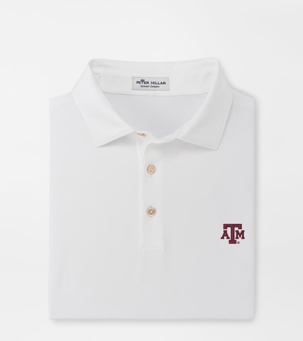 Texas A&M Solid Performance Jersey Polo (Sean Self Collar) in White