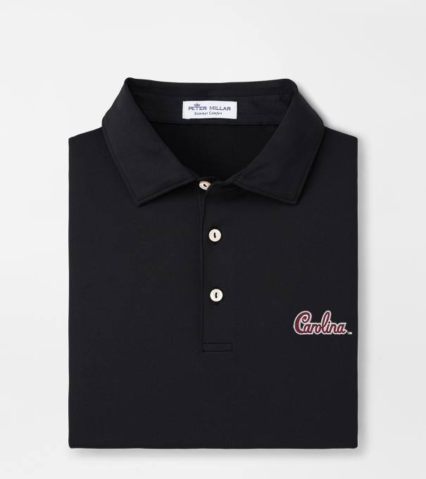 South Carolina Script Solid Performance Jersey Polo (Sean Self Collar) in Black