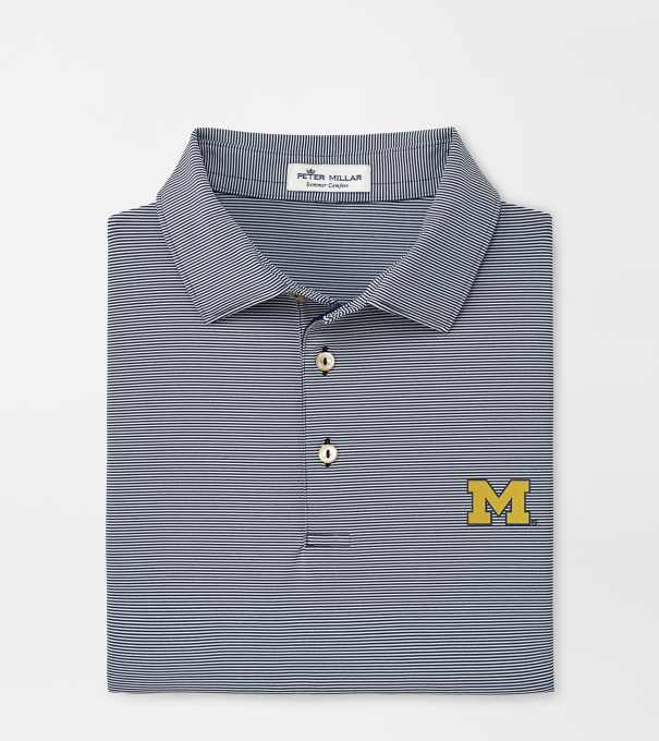 Michigan Jubilee Stripe Performance Polo in Navy