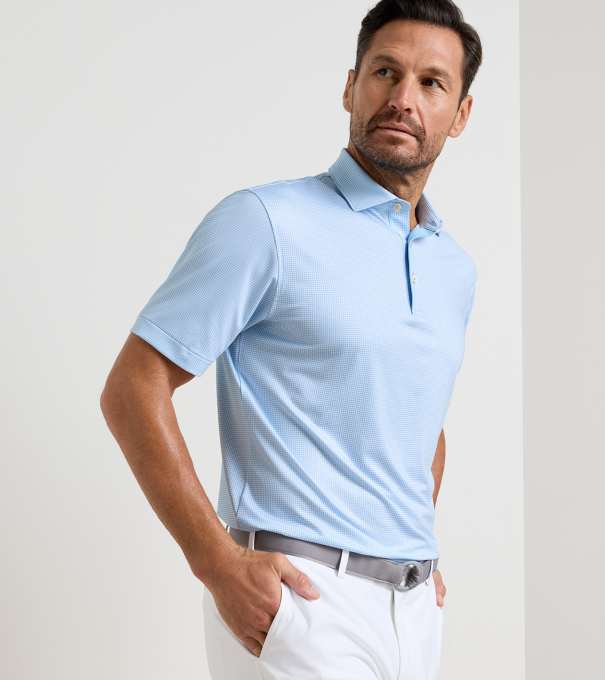 Gingham Performance Jersey Polo in Cottage Blue