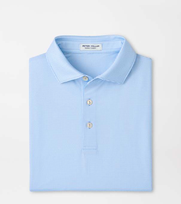 Gingham Performance Jersey Polo in Cottage Blue