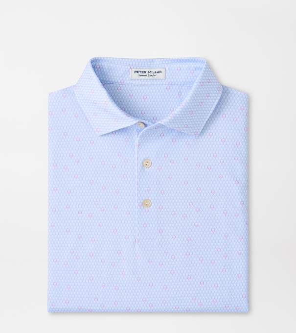 Geo Skull Performance Jersey Polo in White / Stream Blue