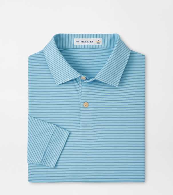 Featherweight Stripe Long-Sleeve Performance Polo in SEAFLOWER