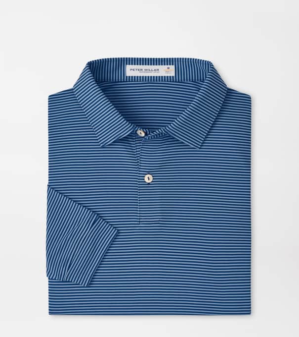 Featherweight Market Stripe Long-Sleeve Performance Polo in Windsor Blue