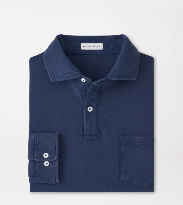 Everyday Piqu&eacute; Long Sleeve Polo in Atlantic Blue