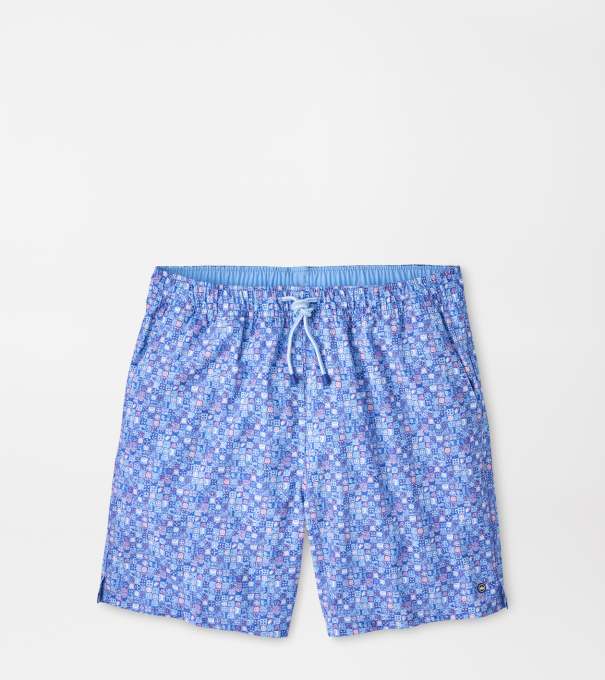Santorini Tiles Swim Trunk in Cottage Blue