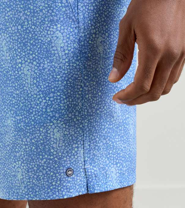 Sea Glass Seahorses Swim Trunk in Dusk Blue