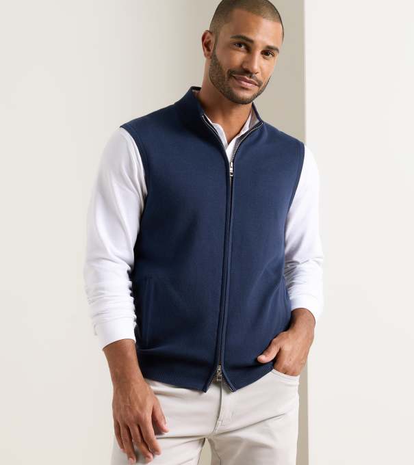 Coolspun Lite Full-Zip Sweater Vest in Navy
