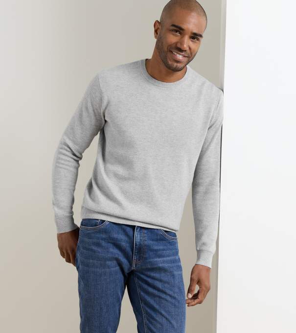 Coolspun Lite Textured Crewneck Sweater in British Grey