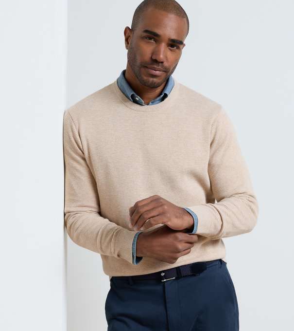 Coolspun Lite Textured Crewneck Sweater in TRUFFLE