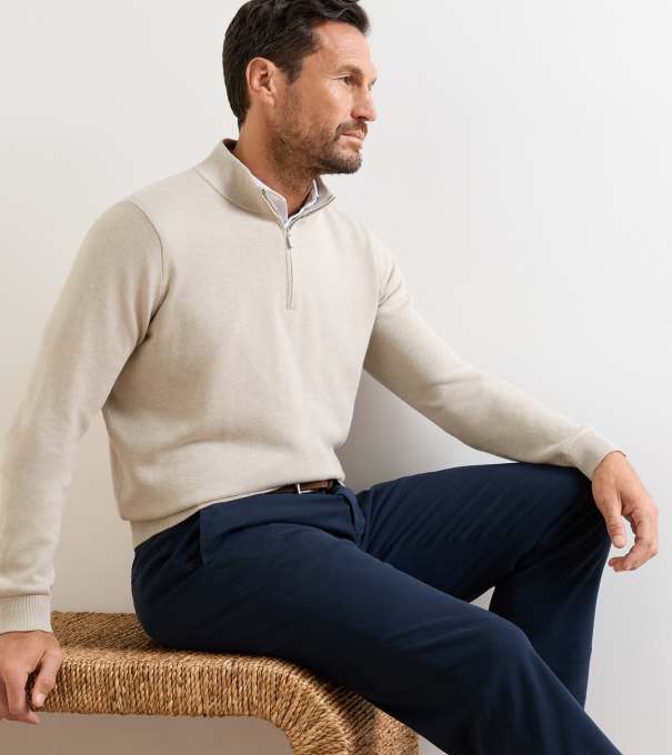 Coolspun Lite Birdseye Quarter Zip Sweater in TRUFFLE