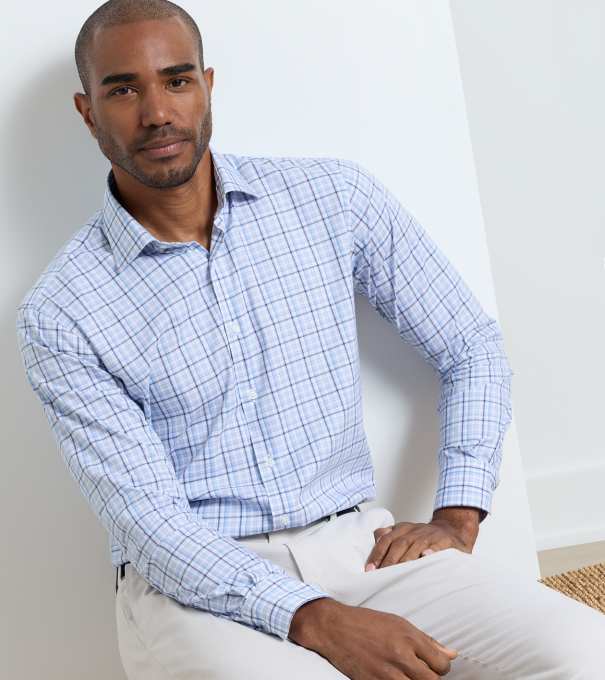 Simon Crown Lite Cotton-Stretch Sport Shirt in Cottage Blue