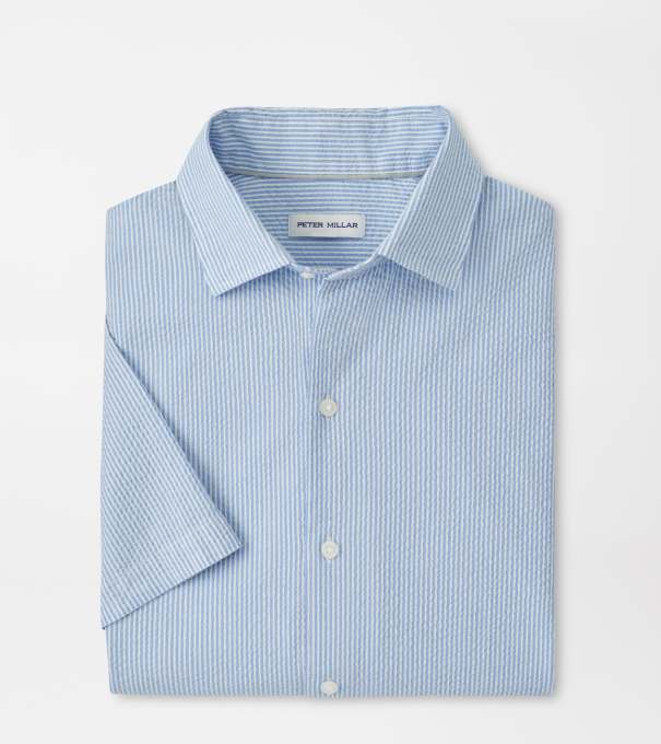 Coastal Stripe Cotton Lyocell Sport Shirt in BLUEBIRD