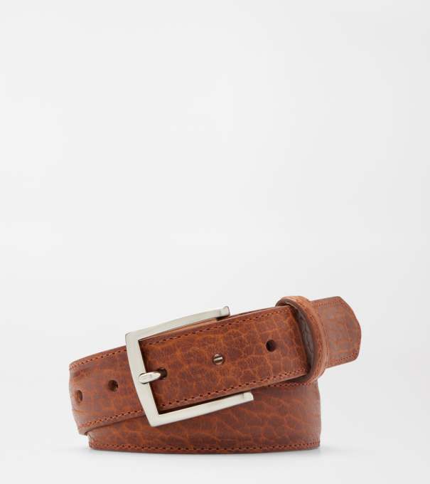 Pebbled Bison Belt in Cognac