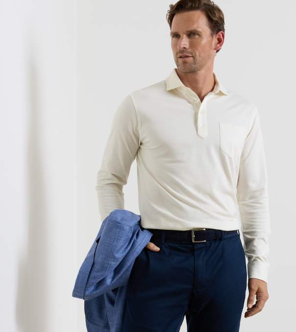 Landon Long-Sleeve Polo in Almond