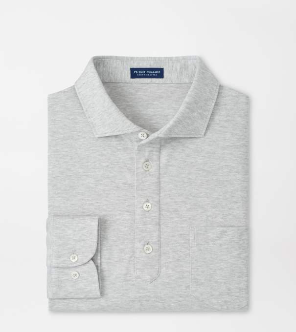 Landon Long-Sleeve Polo in GREY HEATHER