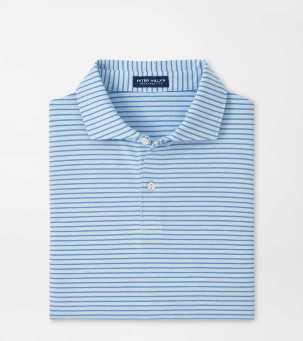 Albatross Stripe Cotton-Blend Piqu&eacute; Polo in BLUE BRISK