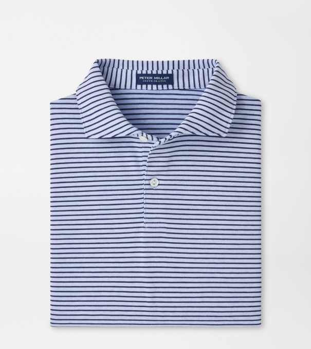 Albatross Stripe Cotton-Blend Piqu&eacute; Polo in Dusk Blue