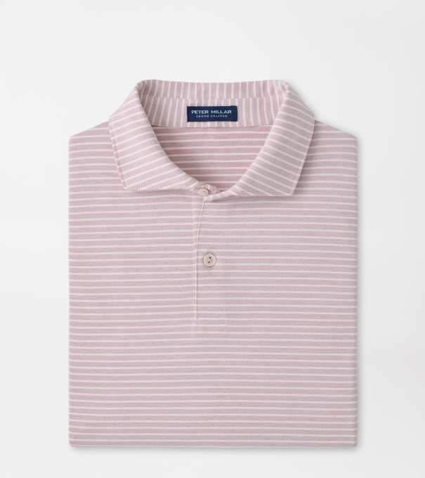 Albatross Stripe Cotton-Blend Piqu&eacute; Polo in FADED SCARLET