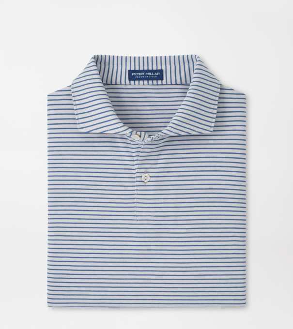 Albatross Stripe Cotton-Blend Piqu&eacute; Polo in Gale Grey