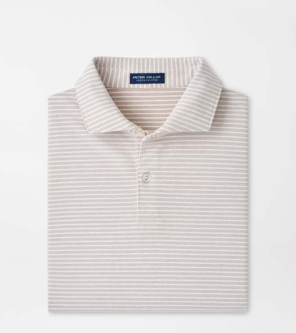 Albatross Stripe Cotton-Blend Piqu&eacute; Polo in SUMMER DUNES