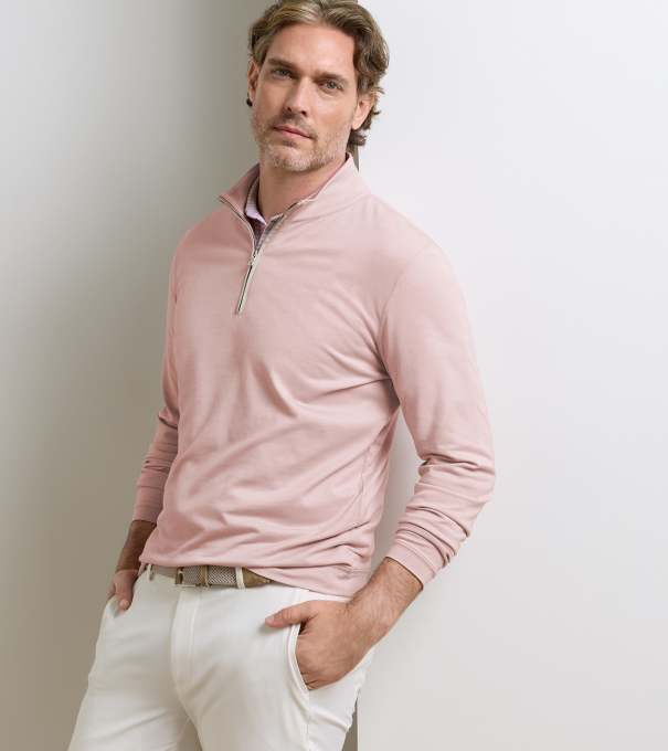 Albatross Cotton-Blend Piqu&eacute; Quarter-Zip in FADED SCARLET