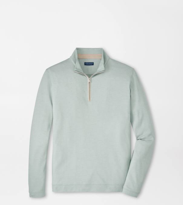 Albatross Cotton-Blend Piqu&eacute; Quarter-Zip in LIGHT WILLOW