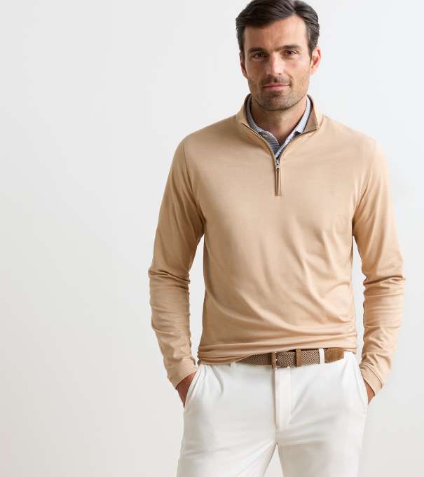 Albatross Cotton-Blend Piqu&eacute; Quarter-Zip in SUMMER DUNES