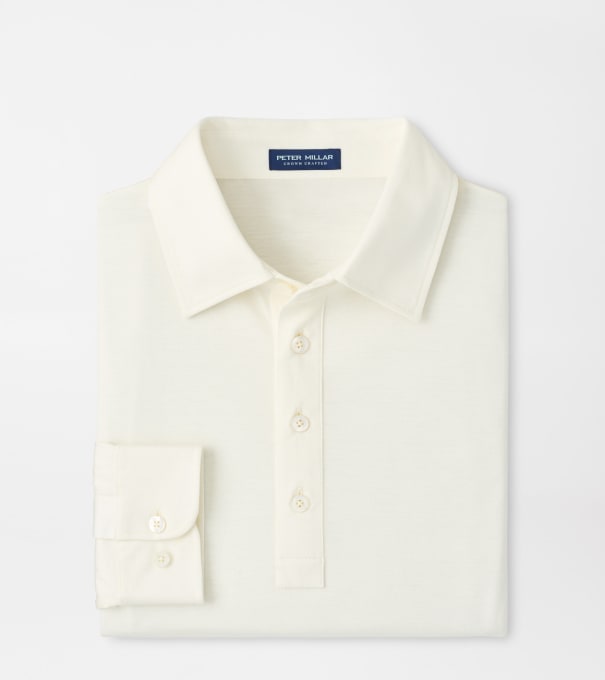 Ashby Silk Cotton Long-Sleeve Polo in Almond
