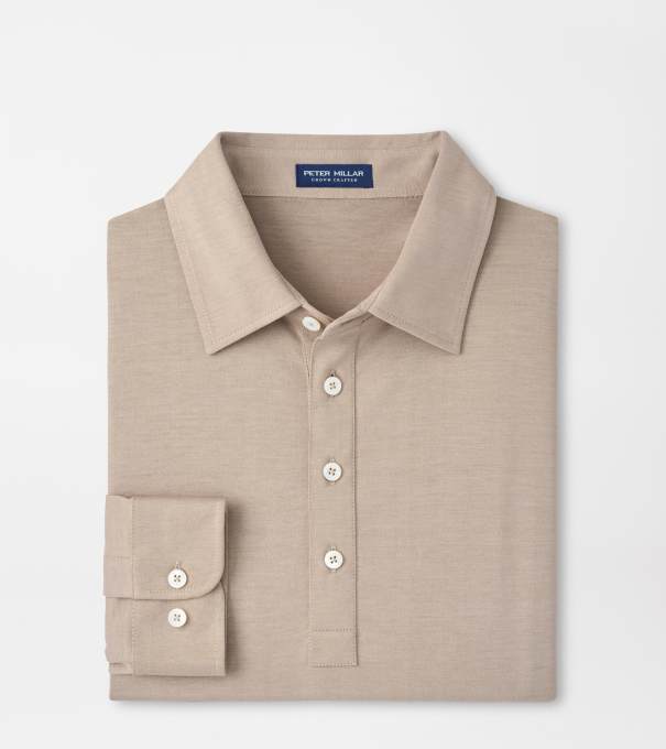 Ashby Silk Cotton Long-Sleeve Polo in BISCOTTI