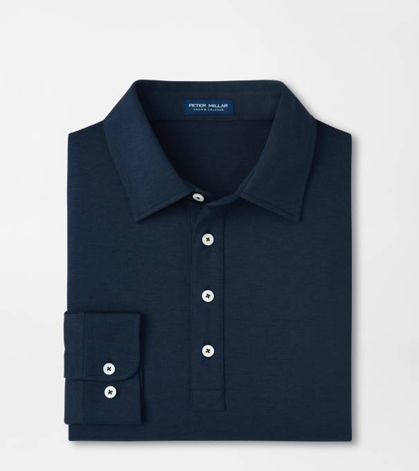 Ashby Silk Cotton Long-Sleeve Polo in Navy