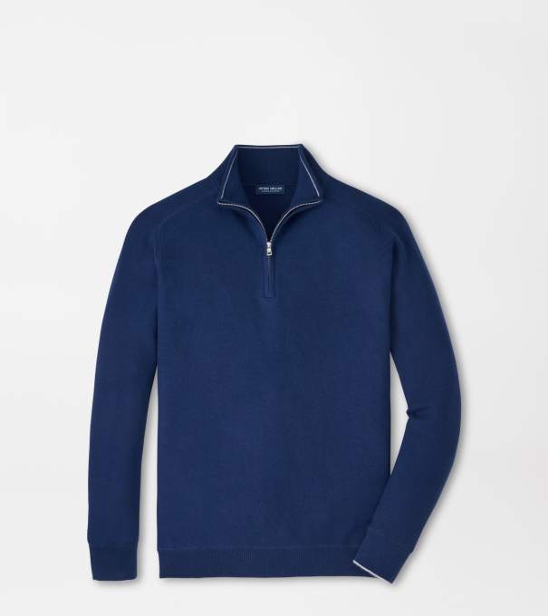 Voyager Cashmere-Silk Saddle Shoulder Quarter Zip in ATLANTIC NAVY