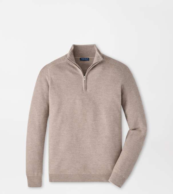 Voyager Cashmere-Silk Saddle Shoulder Quarter Zip in FAWN