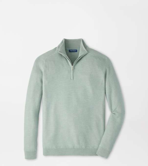 Voyager Cashmere-Silk Saddle Shoulder Quarter Zip in Willow