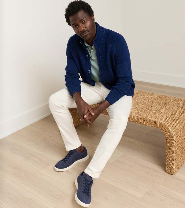 Tilden Full-Button Sweater in Navy