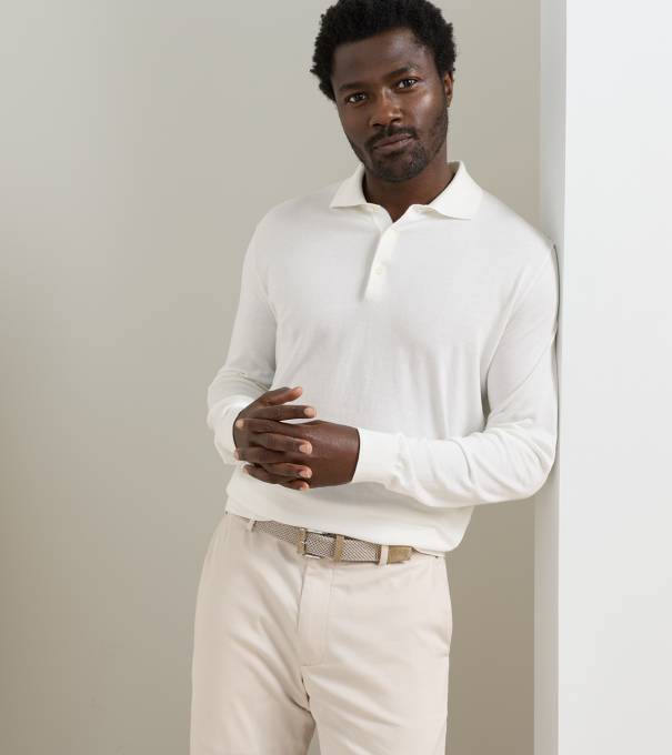 Mariner Sea Island Cotton Sweater Polo in Almond