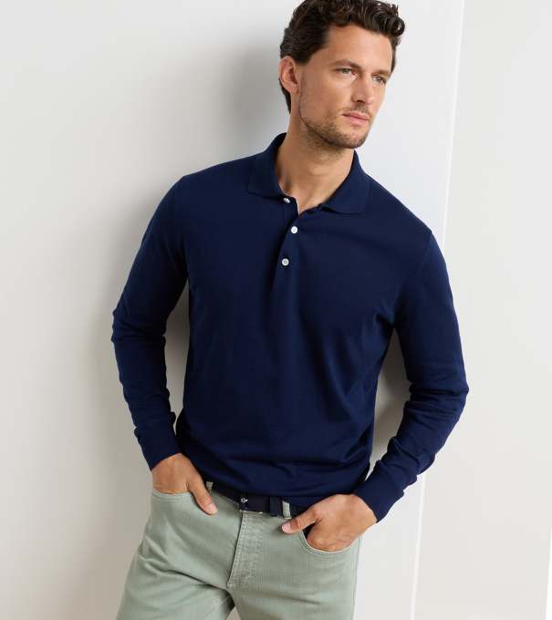 Mariner Sea Island Cotton Sweater Polo in Navy