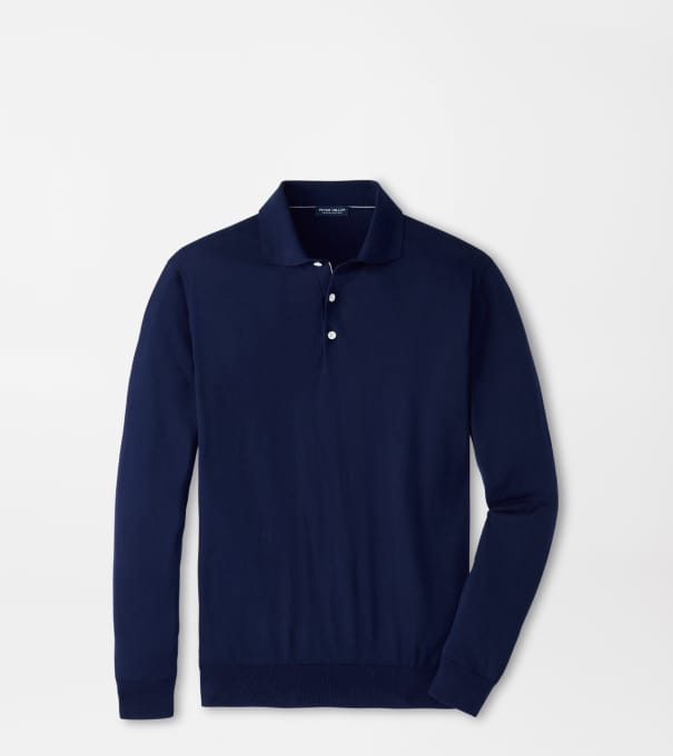 Mariner Sea Island Cotton Sweater Polo in Navy