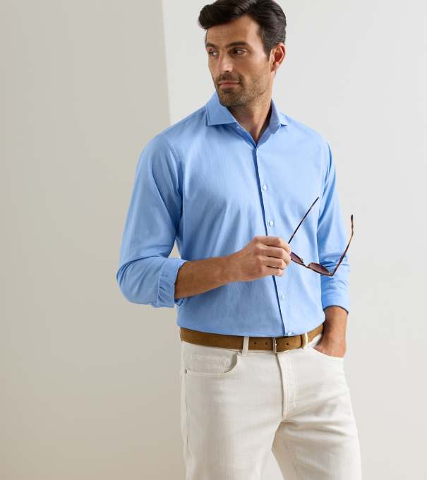 Journeyman Cotton Sport Shirt in Blue Frost