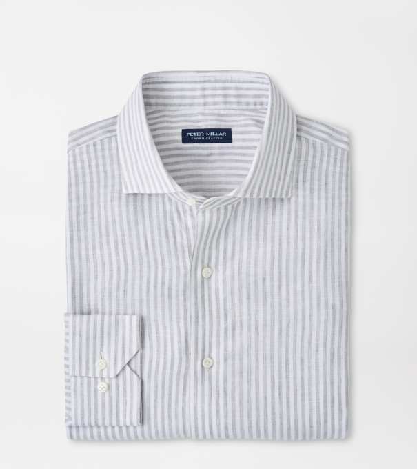 Astino Lino Stripe Sport Shirt in British Grey